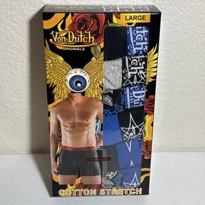 VON DUTCH Y2K Mens 6 Pack Boxer Briefs  Large Black Blue Gray Cotton Stretch NIB